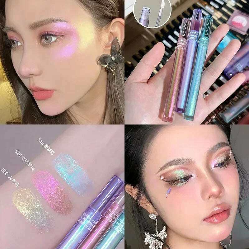 Glitter Highlighter Liquid Eye Shadow Multichrome Shimmer Eyeshadow Chameleon Eye Makeup High Gloss Pearl Shiny Eye Shadow - KIMLUD