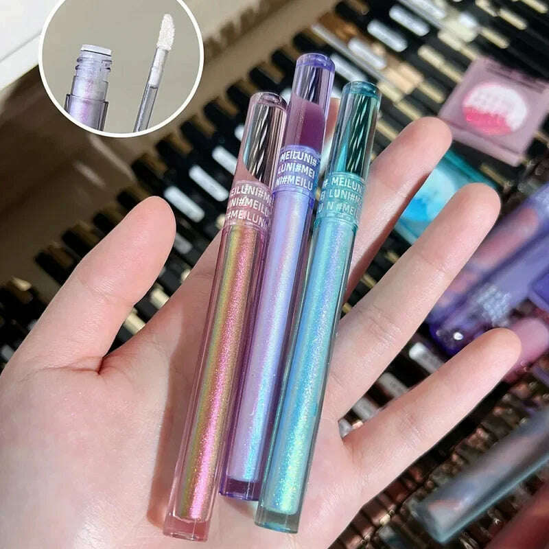 Glitter Highlighter Liquid Eye Shadow Multichrome Shimmer Eyeshadow Chameleon Eye Makeup High Gloss Pearl Shiny Eye Shadow - KIMLUD