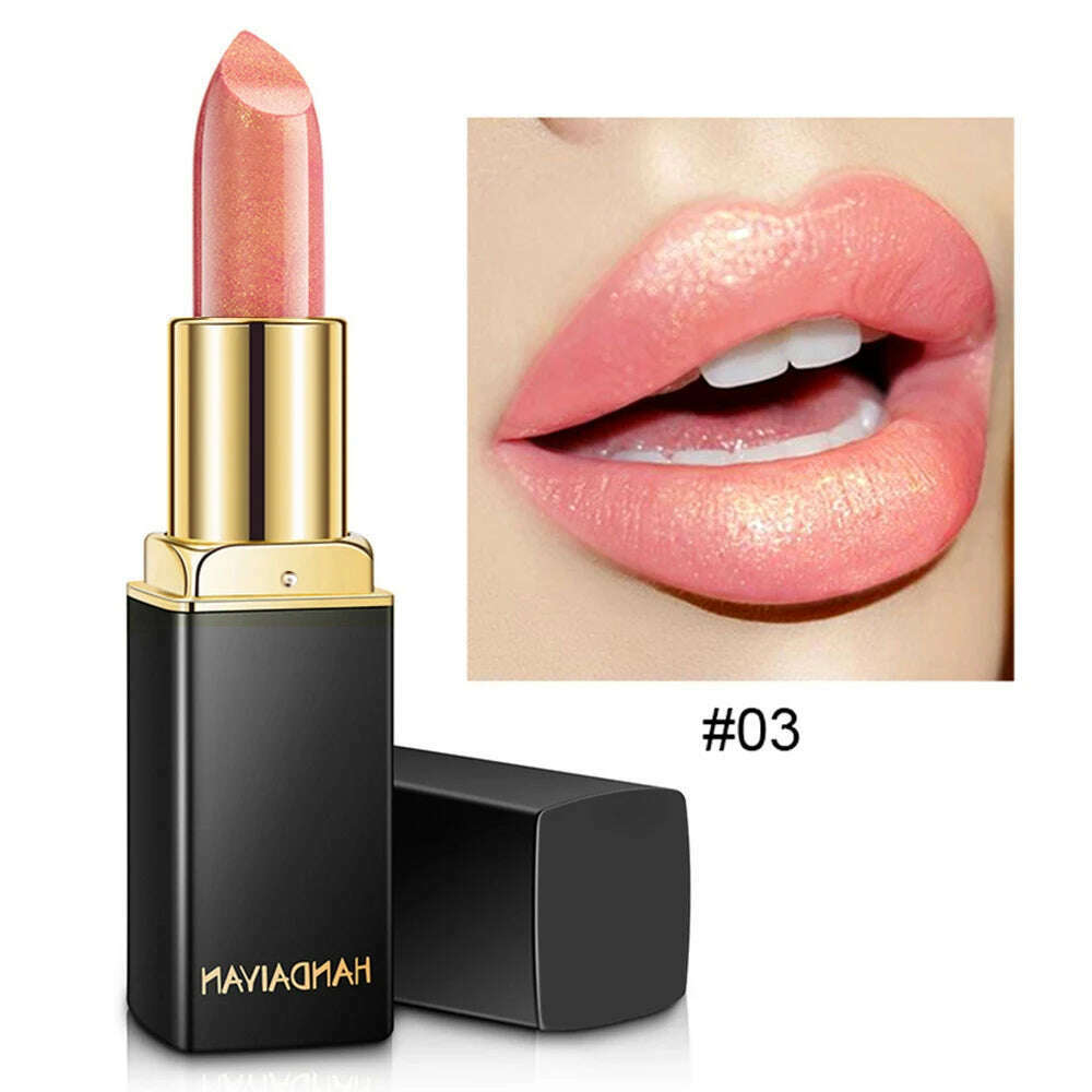 KIMLUD, Glitter Lipstick Long Lasting Non-stick Cup Velve Sexy Nude Red Lipstick Shimmer Gold Waterproof Moisturizing Women Lips Makeup, 03, KIMLUD APPAREL - Womens Clothes