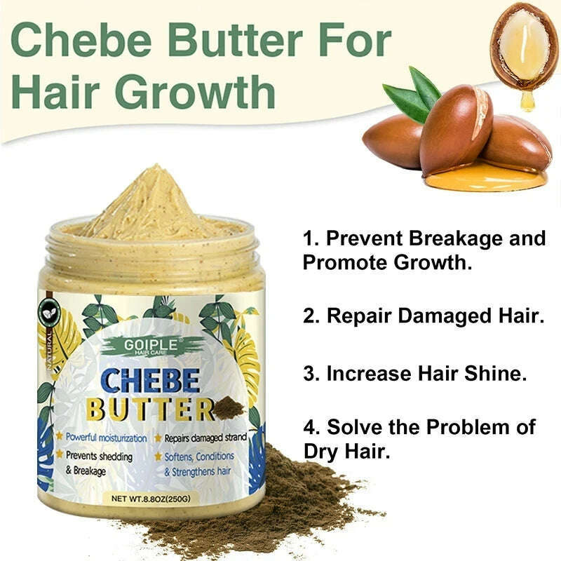 GOIPLE African Chebe Powder Repair Dry Damaged Moisturizer Strengthens Hair Regrowth Butter Mask Promote Growth Oil Scalp Care - KIMLUD