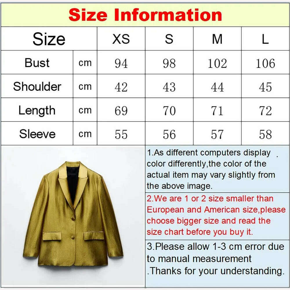 KIMLUD, Gold Loose Blazer Jacket for Women Lapel Collar Jackets Spring Autumn Long Sleeve V Neck Coat Streetwear Lady Elegant Outerwear, KIMLUD Womens Clothes