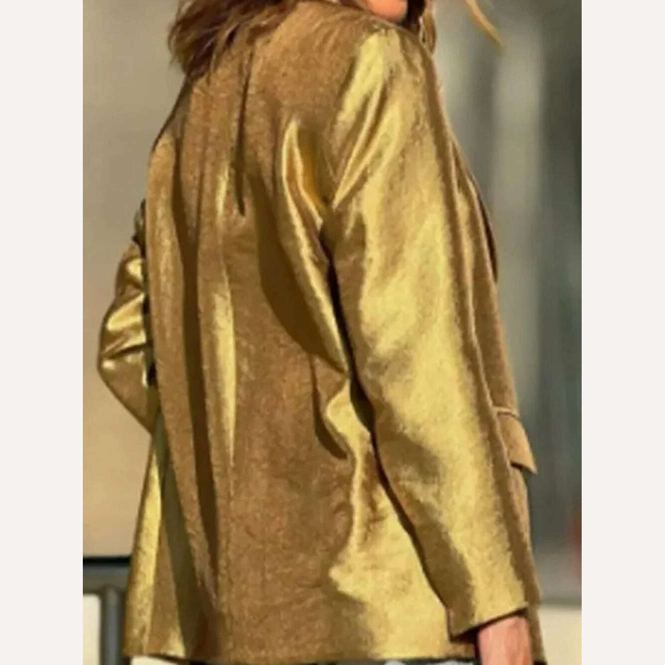 KIMLUD, Gold Loose Blazer Jacket for Women Lapel Collar Jackets Spring Autumn Long Sleeve V Neck Coat Streetwear Lady Elegant Outerwear, KIMLUD Womens Clothes