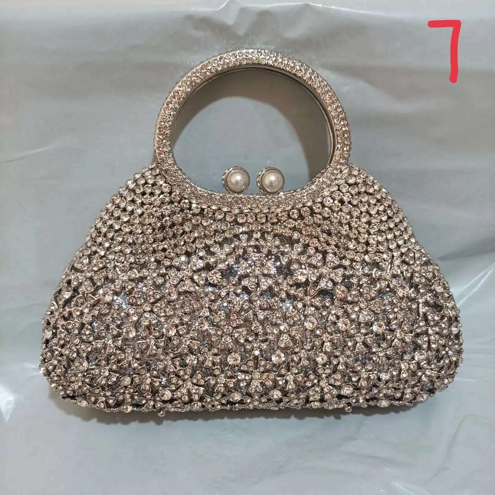 KIMLUD, Gold Metal Pearl Top-Handle White Crystal Clutch Bag High Quality Women's Flower Diamond Wedding Bridal Handbags Fashion Bags, Show As Picture 18, KIMLUD APPAREL - Womens Clothes