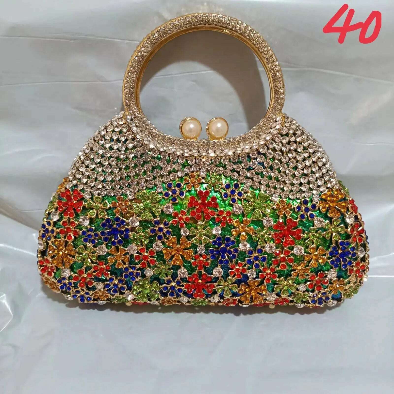 KIMLUD, Gold Metal Pearl Top-Handle White Crystal Clutch Bag High Quality Women's Flower Diamond Wedding Bridal Handbags Fashion Bags, Show As Picture 19, KIMLUD APPAREL - Womens Clothes