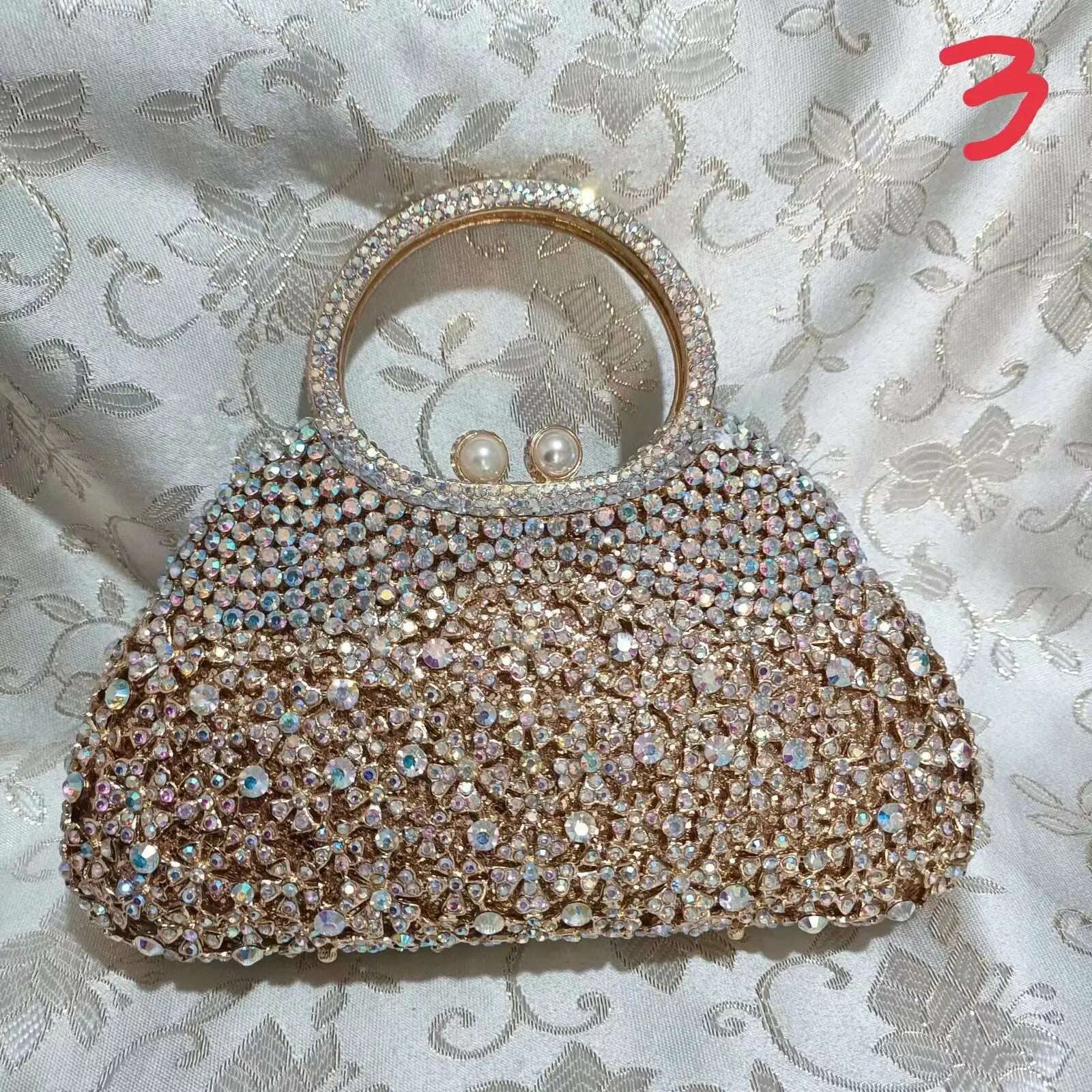 KIMLUD, Gold Metal Pearl Top-Handle White Crystal Clutch Bag High Quality Women's Flower Diamond Wedding Bridal Handbags Fashion Bags, Show As Picture 21, KIMLUD APPAREL - Womens Clothes