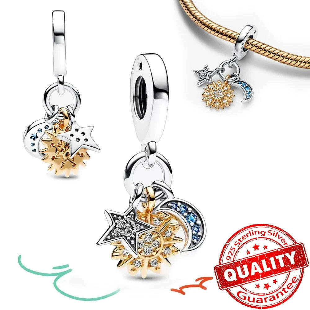 KIMLUD, Gorgeous 14K Gold Graduation Cap Star Daisy Family Tree Yin & Yan Dangle Charm Fit Pandora Bracelet 925 Sterling Silver Jewelry, FCC239, KIMLUD APPAREL - Womens Clothes