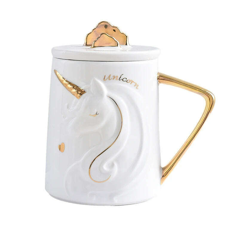 Gorgeous Relief Unicorn Coffee Mug with Mobile Phone Holder Lid Cute Water Tea Ceramic Milk Breakfast Cup Creative Gift - KIMLUD