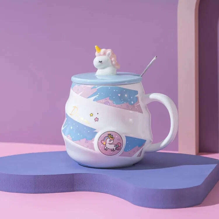 Gorgeous Relief Unicorn Coffee Mug with Mobile Phone Holder Lid Cute Water Tea Ceramic Milk Breakfast Cup Creative Gift - KIMLUD