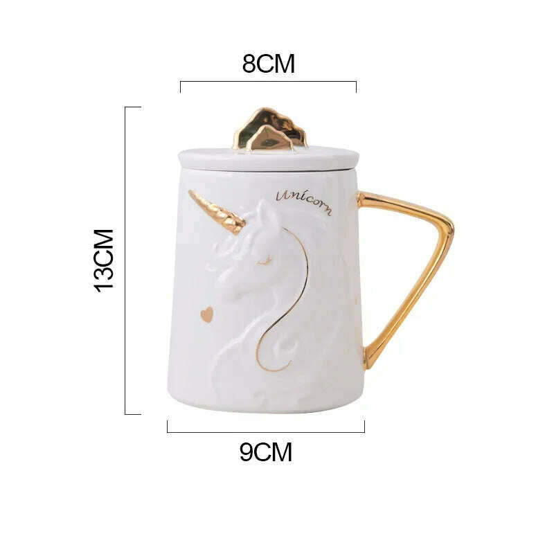 KIMLUD, Gorgeous Relief Unicorn Coffee Mug with Mobile Phone Holder Lid Cute Water Tea Ceramic Milk Breakfast Cup Creative Gift, Glod / 301-400ml, KIMLUD APPAREL - Womens Clothes