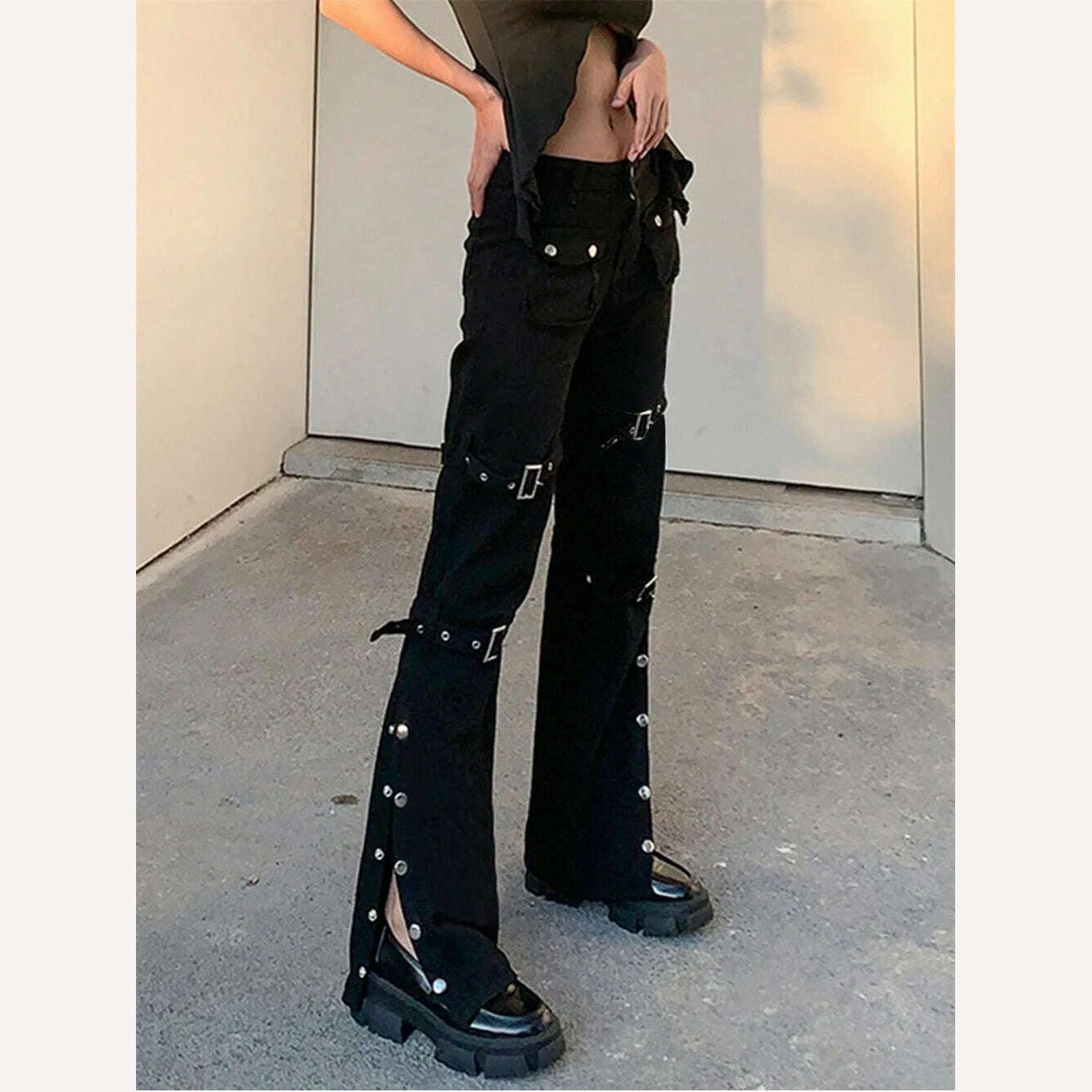 KIMLUD, Gothic Bandage Women Baggy Jeans Punk Style Egirl Black Denim Trousers Y2K Dark Academia Hight Waist Streetwear Pants, KIMLUD Womens Clothes