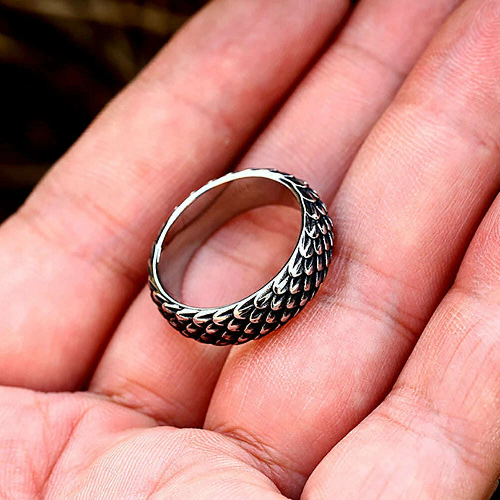 KIMLUD, Gothic Vintage Norse Viking Dragon Scales Rings For Men Women Fashion Simple Stainless Steel Amulet Jewelry Gifts Dropshipping, KIMLUD Womens Clothes