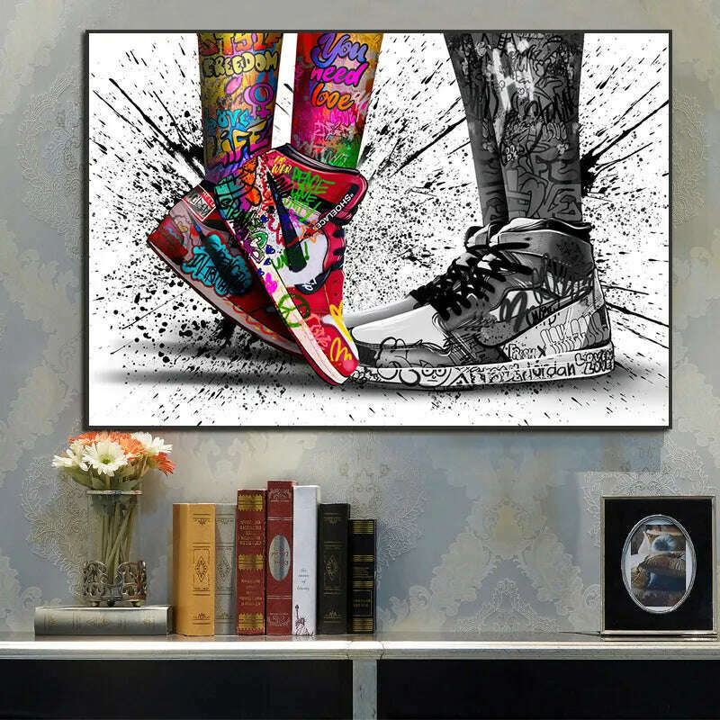 KIMLUD, Graffiti Tide Brand Sneakers Poster Print Wall Art Canvas Painting Modern Pop Art Home Decorative Painting For Living Room Decor, KIMLUD Womens Clothes