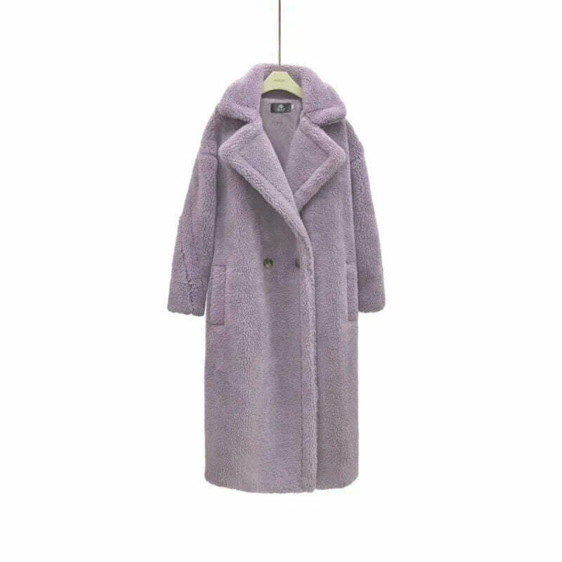 KIMLUD, Grain Sheep Camel Fur Coat Women'S Autumn Thickened Lamb Fleece Lapel Double Breasted Mid Length Coat, PURPLE / S / CHINA, KIMLUD APPAREL - Womens Clothes