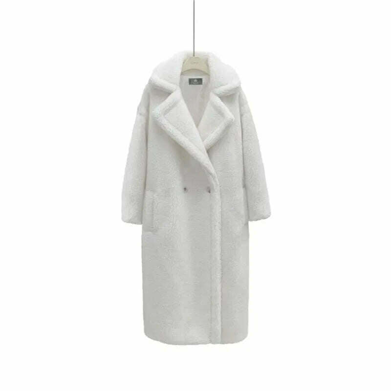 KIMLUD, Grain Sheep Camel Fur Coat Women'S Autumn Thickened Lamb Fleece Lapel Double Breasted Mid Length Coat, WHITE / S / CHINA, KIMLUD APPAREL - Womens Clothes