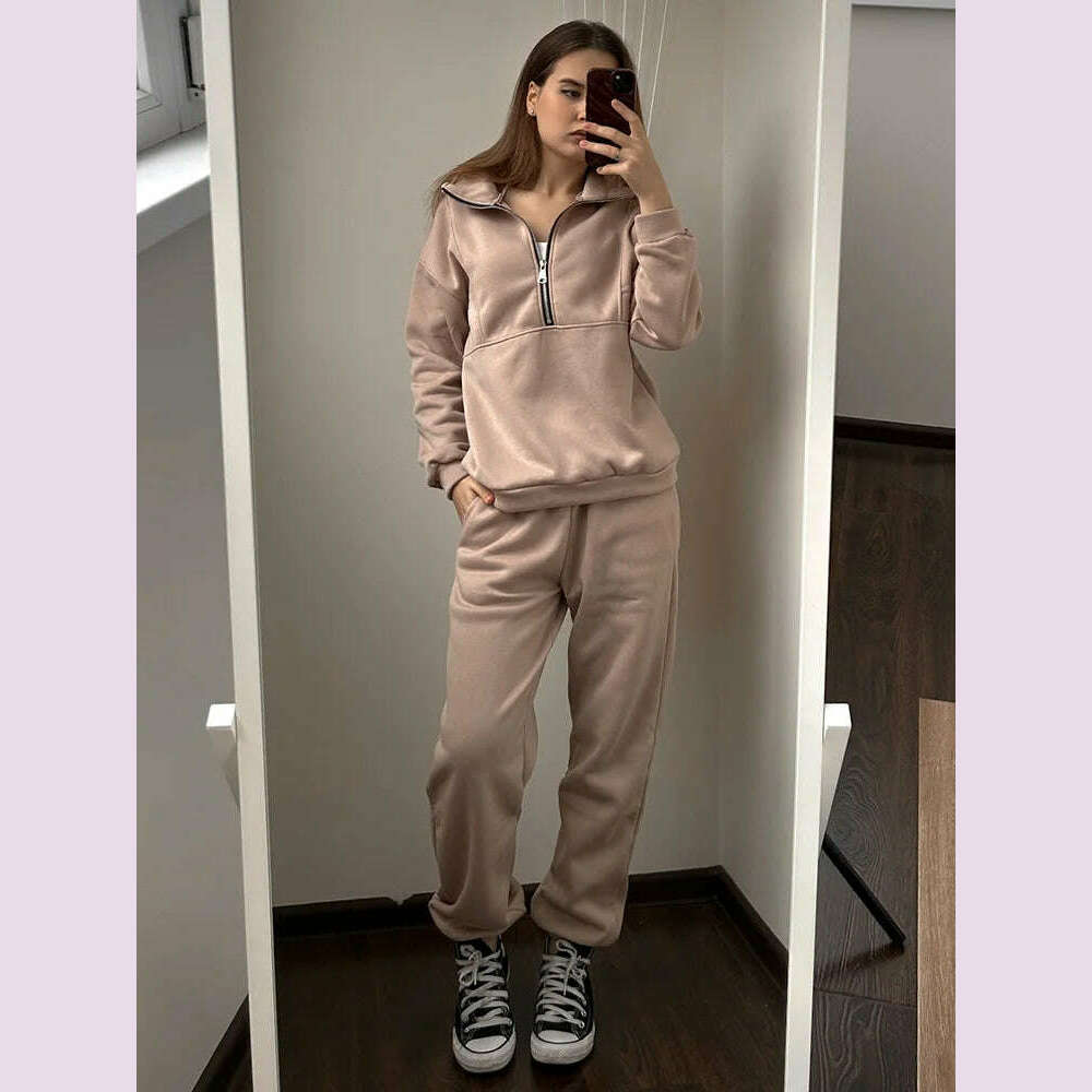 KIMLUD, Gray Thick Warm Women Tracksuit 2 Piese Set Winter Pink Fleece Sweatpants And Sweatshirts Purple Suit Set Women Pants Set Ladies, KIMLUD Womens Clothes