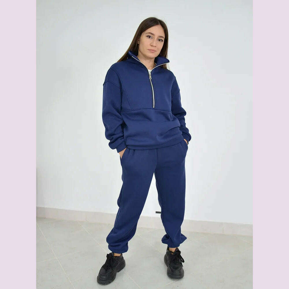 KIMLUD, Gray Thick Warm Women Tracksuit 2 Piese Set Winter Pink Fleece Sweatpants And Sweatshirts Purple Suit Set Women Pants Set Ladies, KIMLUD Womens Clothes