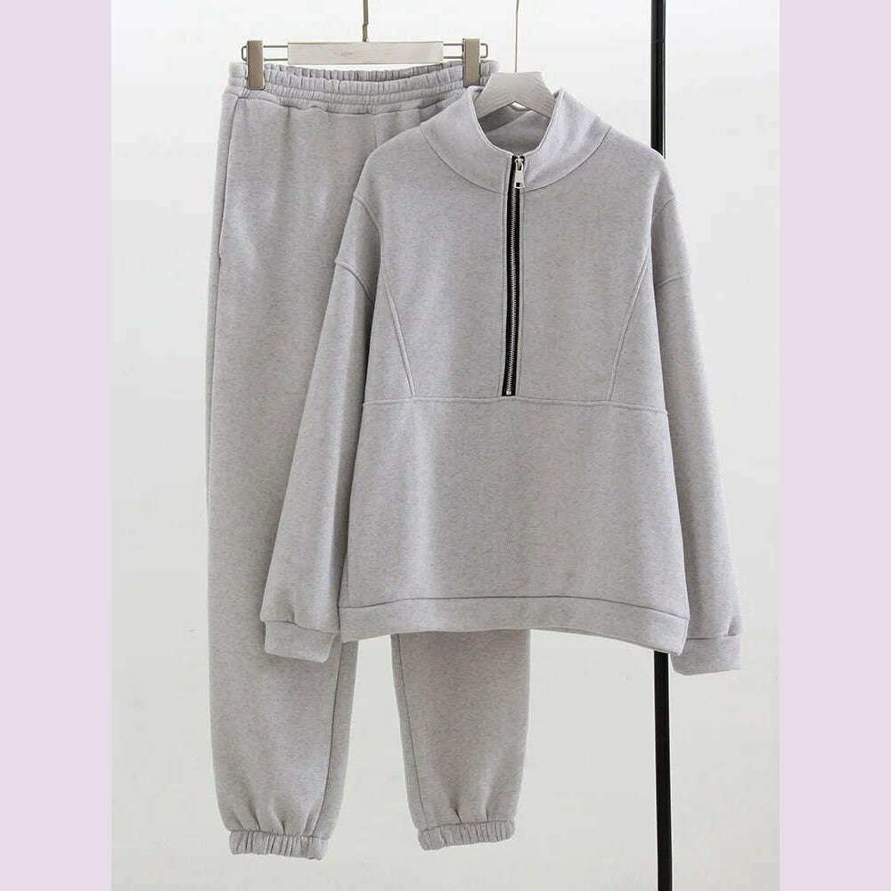 KIMLUD, Gray Thick Warm Women Tracksuit 2 Piese Set Winter Pink Fleece Sweatpants And Sweatshirts Purple Suit Set Women Pants Set Ladies, KIMLUD Womens Clothes