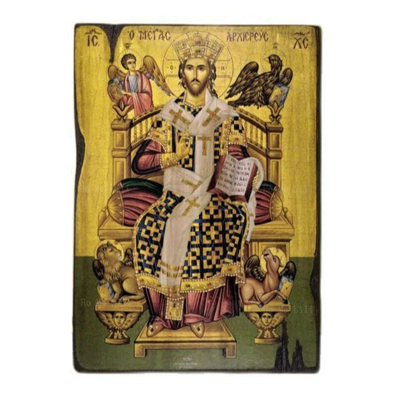 KIMLUD, Great High Priest Enthroned Jesus Christ Greek Orthodox Icon Of Our Lord Byzantine Canvas Art Wall Religious Ikon Home Decor, Great High Priest / 21x30cm Unframe, KIMLUD APPAREL - Womens Clothes