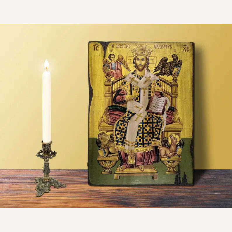 KIMLUD, Great High Priest Enthroned Jesus Christ Greek Orthodox Icon Of Our Lord Byzantine Canvas Art Wall Religious Ikon Home Decor, KIMLUD Womens Clothes