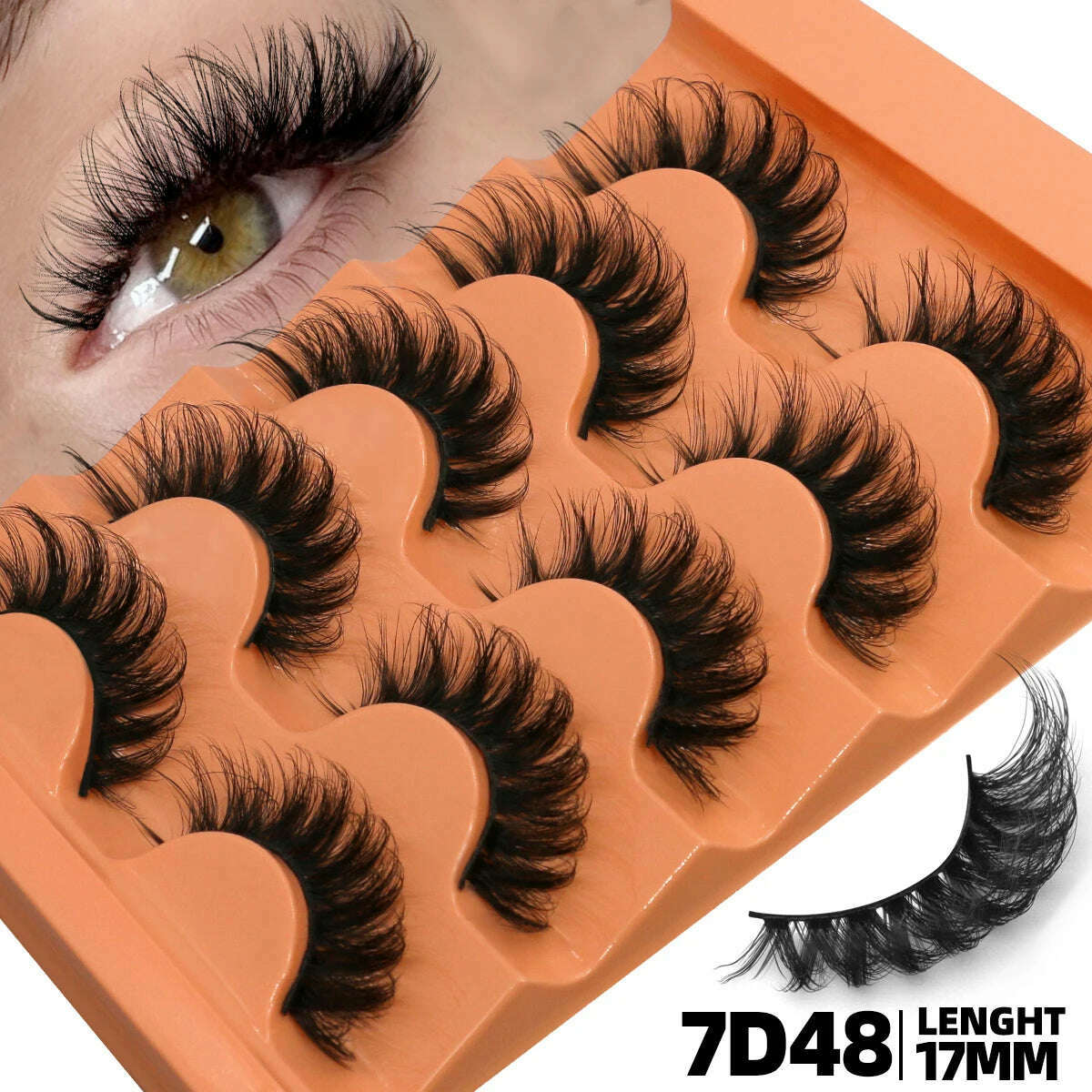 KIMLUD, GROINNEYA 5 Pairs Fluffy Eyelashes 8D Volume False Lashes Russian Strip Lashes Extensions Thick Soft Curly Fake Lashes Makeup, 5pairs-7D48, KIMLUD APPAREL - Womens Clothes