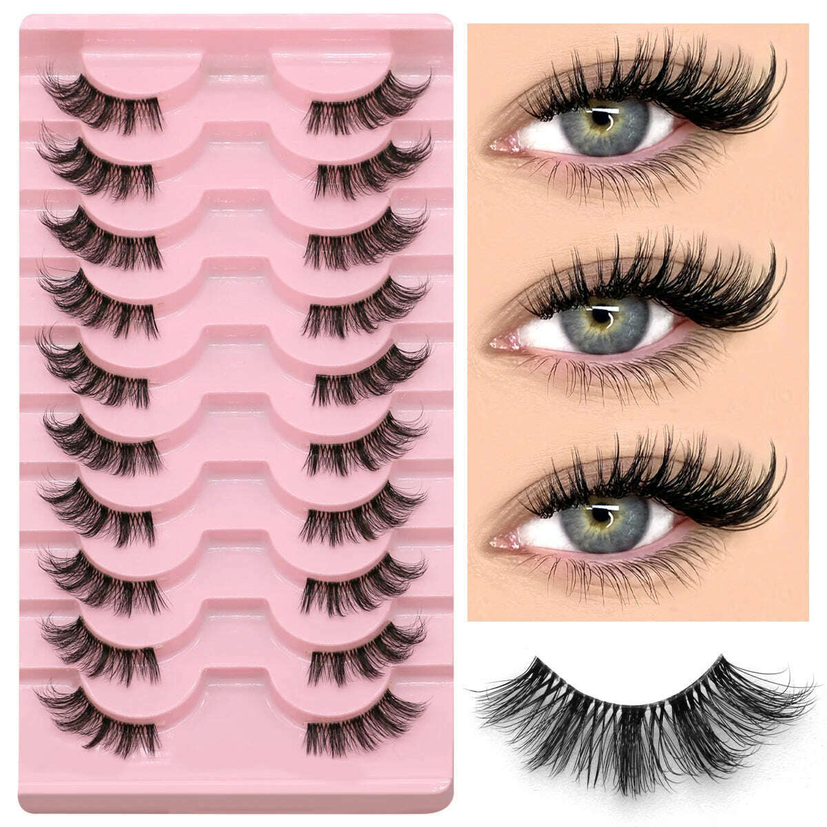 KIMLUD, GROINNEYA Half Lashes Half Lashes Soft Natural Clear Band Lashes Natural Look Faux Mink Wispy Mink Eyelashes Extension Makeup, 10 pairs-JA2503, KIMLUD APPAREL - Womens Clothes