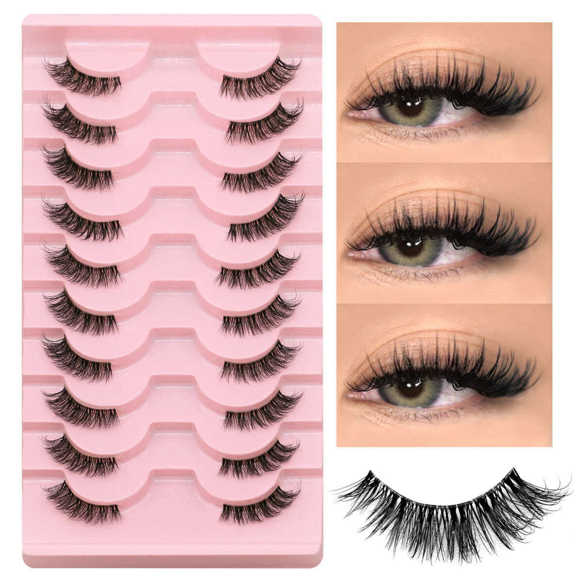 KIMLUD, GROINNEYA Half Lashes Half Lashes Soft Natural Clear Band Lashes Natural Look Faux Mink Wispy Mink Eyelashes Extension Makeup, 10 pairs-JA2502, KIMLUD APPAREL - Womens Clothes