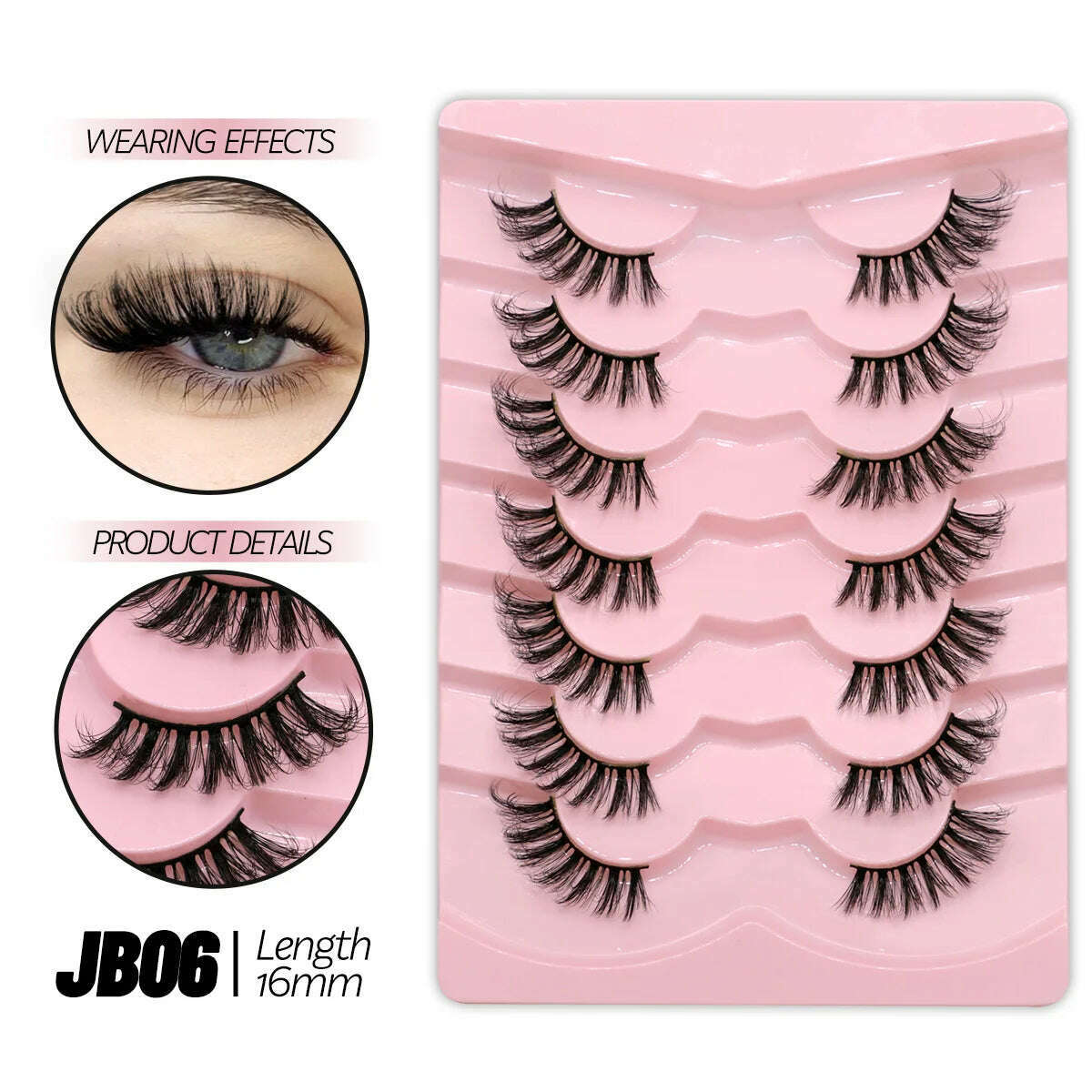 KIMLUD, GROINNEYA Half Lashes Half Lashes Soft Natural Clear Band Lashes Natural Look Faux Mink Wispy Mink Eyelashes Extension Makeup, 7 pairs-JB06, KIMLUD APPAREL - Womens Clothes