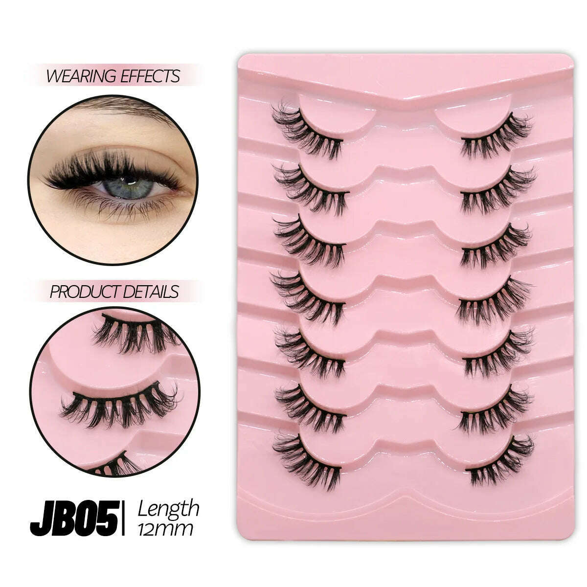 KIMLUD, GROINNEYA Half Lashes Half Lashes Soft Natural Clear Band Lashes Natural Look Faux Mink Wispy Mink Eyelashes Extension Makeup, 7 pairs-JB05, KIMLUD APPAREL - Womens Clothes