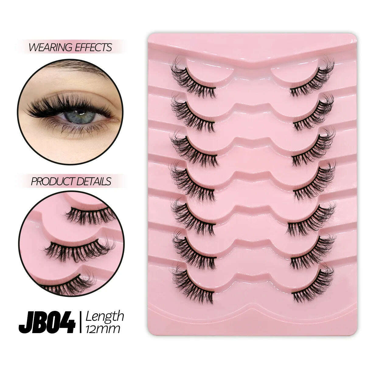 KIMLUD, GROINNEYA Half Lashes Half Lashes Soft Natural Clear Band Lashes Natural Look Faux Mink Wispy Mink Eyelashes Extension Makeup, 7 pairs-JB04, KIMLUD APPAREL - Womens Clothes