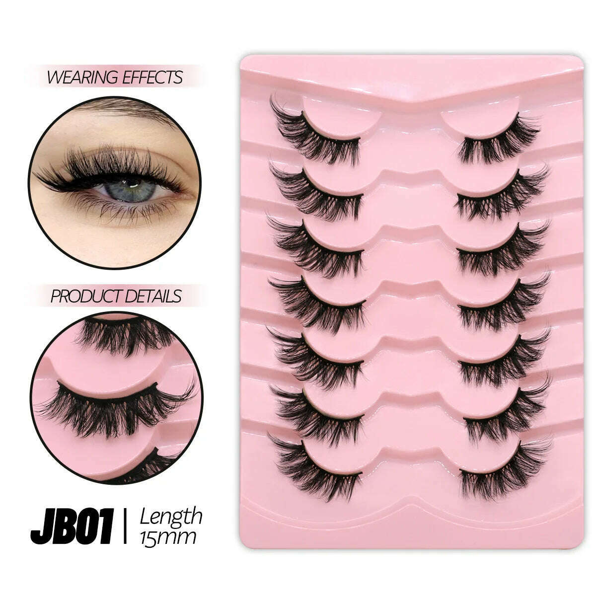 KIMLUD, GROINNEYA Half Lashes Half Lashes Soft Natural Clear Band Lashes Natural Look Faux Mink Wispy Mink Eyelashes Extension Makeup, 7 pairs-JB01, KIMLUD APPAREL - Womens Clothes