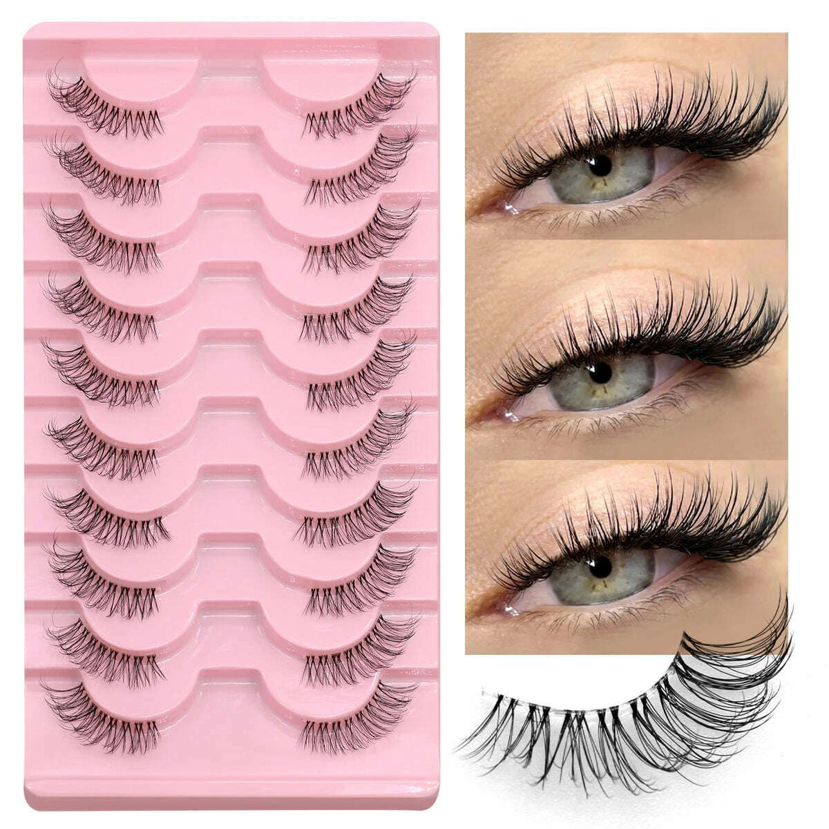 KIMLUD, GROINNEYA Half Lashes Half Lashes Soft Natural Clear Band Lashes Natural Look Faux Mink Wispy Mink Eyelashes Extension Makeup, 10 pairs-JA2507, KIMLUD APPAREL - Womens Clothes