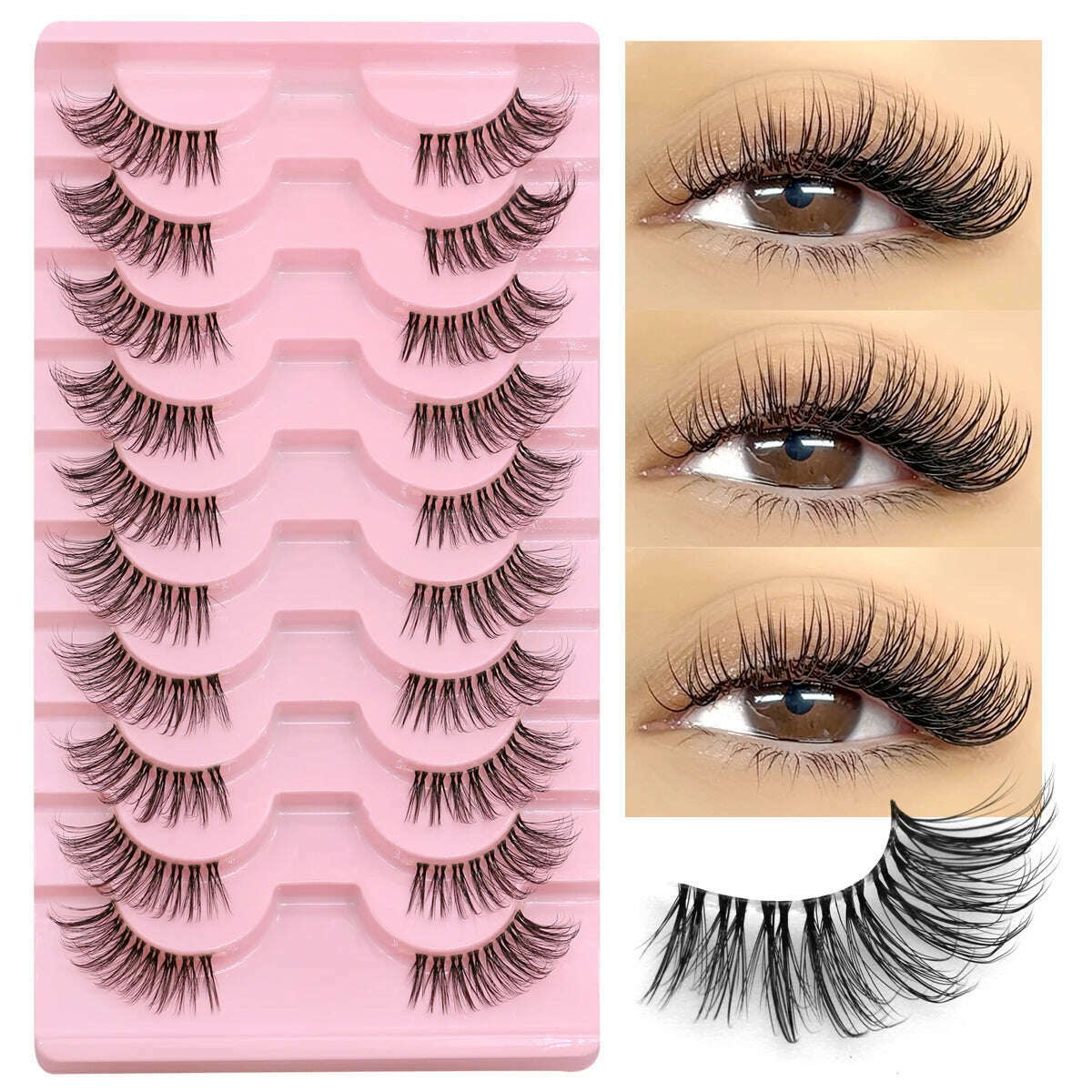 KIMLUD, GROINNEYA Half Lashes Half Lashes Soft Natural Clear Band Lashes Natural Look Faux Mink Wispy Mink Eyelashes Extension Makeup, 10 pairs-JA2506, KIMLUD APPAREL - Womens Clothes