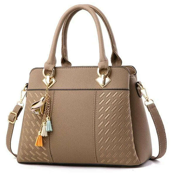 KIMLUD, Gusure Luxury Handbag Women Crossbody Bag with tassel hanging Large Capacity Female Shoulder Bags Embroidery Tote Sac A Main, khaki / 31x14x23cm, KIMLUD APPAREL - Womens Clothes