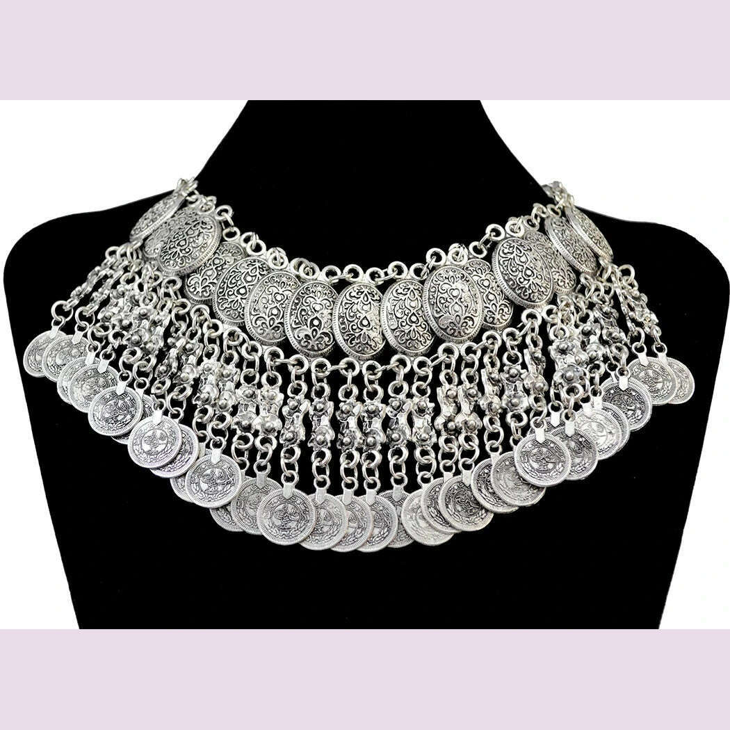 KIMLUD, Gypsy Boehmian Hippie Collar Necklaces for Women Big Chunky Tibetan Silver Metal Necklace Festival Turkish Party Jewelry Gift, S 4, KIMLUD APPAREL - Womens Clothes