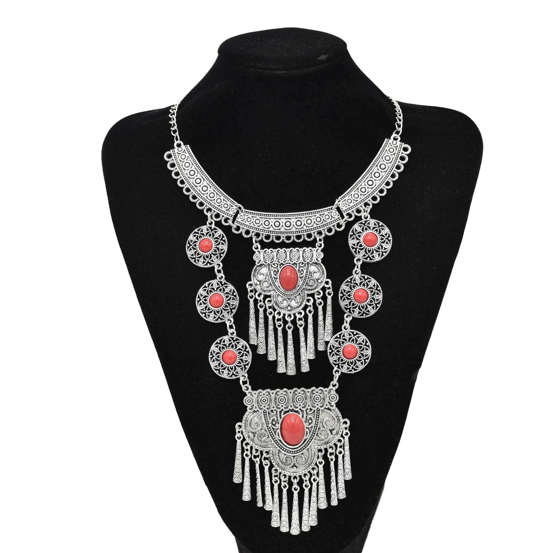 Gypsy Boehmian Hippie Collar Necklaces for Women Big Chunky Tibetan Silver Metal Necklace Festival Turkish Party Jewelry Gift - KIMLUD