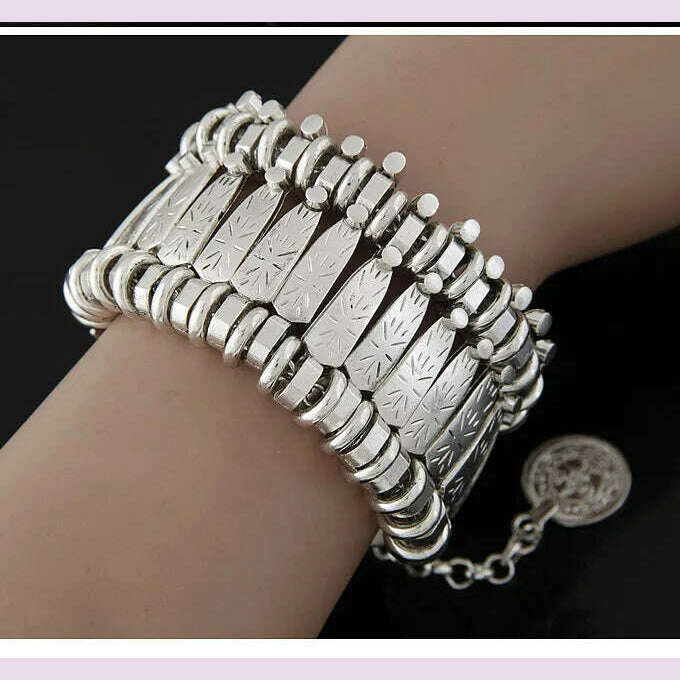Gypsy Bohemian Coin Bracelets for Women Metal Vintage Flower Statement Bracelets Festival Turkish Beach Jewelry Tribal Ethnic - KIMLUD