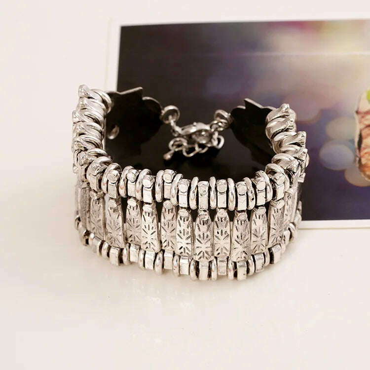 Gypsy Bohemian Coin Bracelets for Women Metal Vintage Flower Statement Bracelets Festival Turkish Beach Jewelry Tribal Ethnic - KIMLUD