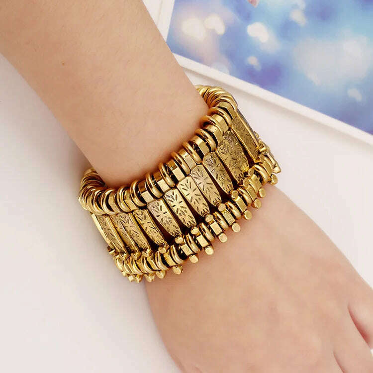 Gypsy Bohemian Coin Bracelets for Women Metal Vintage Flower Statement Bracelets Festival Turkish Beach Jewelry Tribal Ethnic - KIMLUD