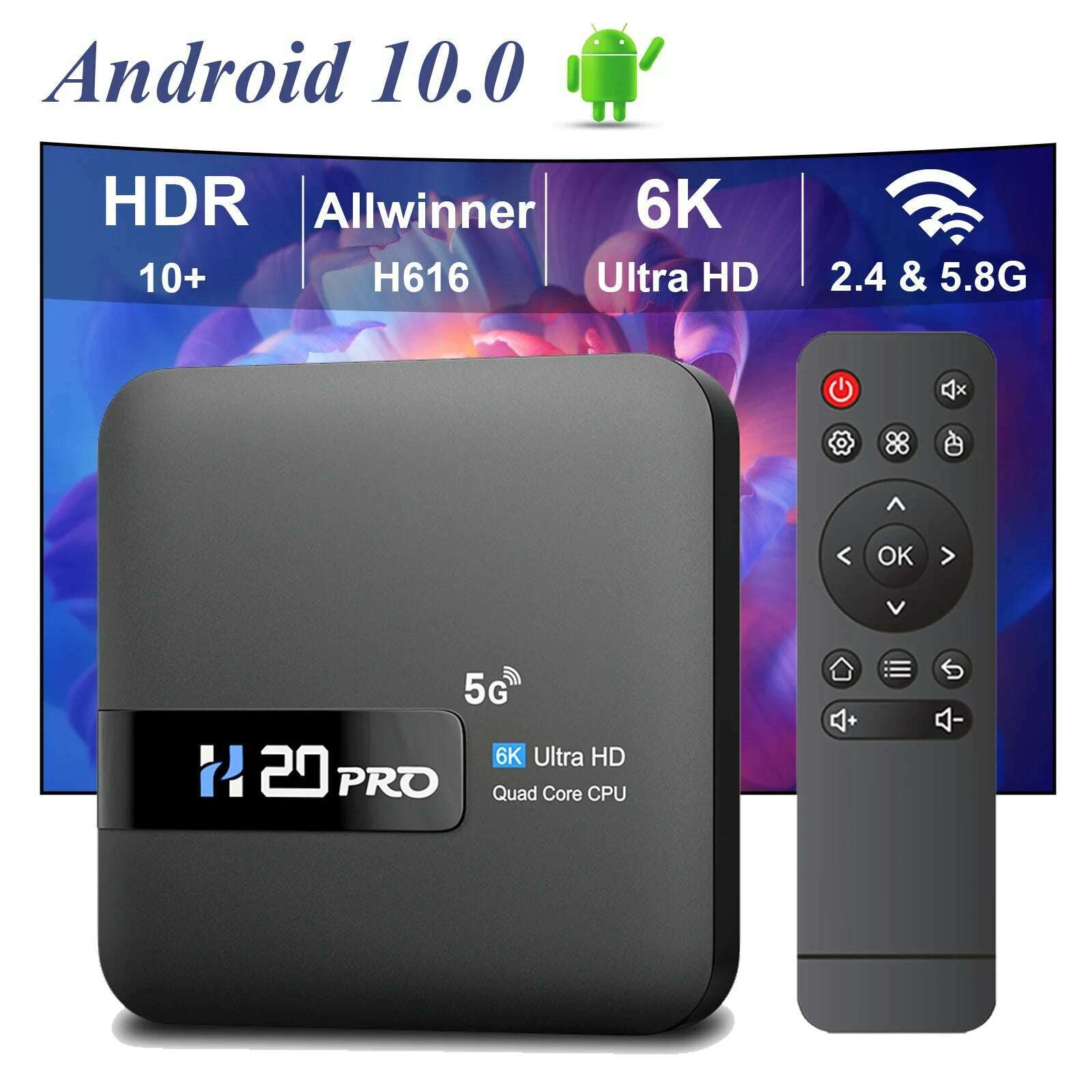 KIMLUD, H20PRO Android 10.0 TV Box Allwinner H616 With Voice Assistant 2.4&5.8G Dual Wifi 100LAN Support 1080P Video 4K 3D Media player, KIMLUD Womens Clothes