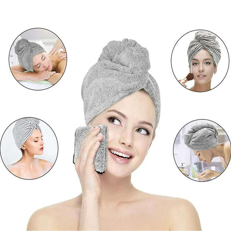 KIMLUD, Hair Towels Bath Head Bamboo Charcoal Fiber Turban Wrap Quick Dry Anti-Frizz Hair Towels For Drying Hair Women Girls Bathroom, KIMLUD Womens Clothes