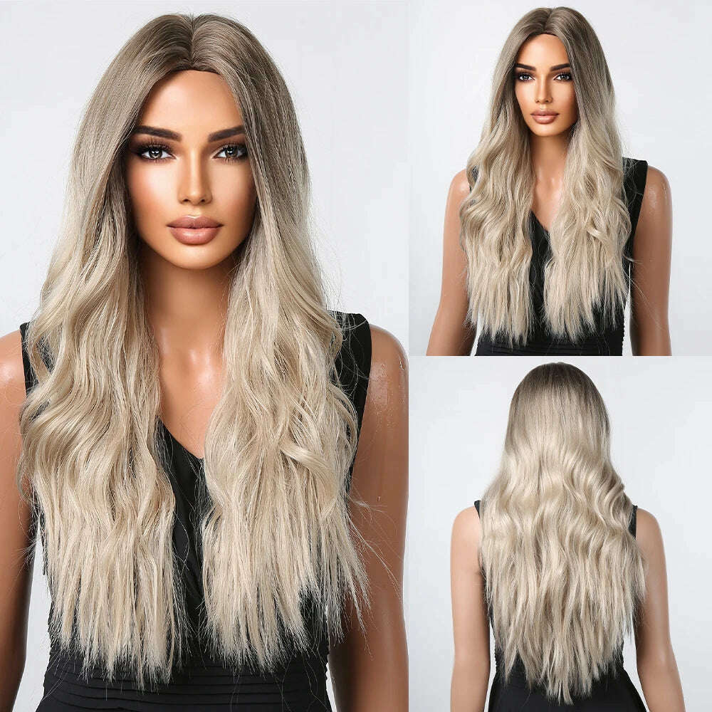 HAIRCUBE Long Straight Brown Mixed Blonde Highlight Synthetic Wigs Natural Hairline Lace Front Wigs for Women Daily Cosplay Hair - KIMLUD