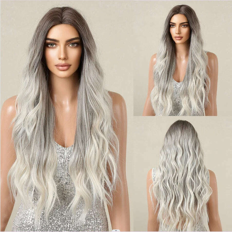 HAIRCUBE Long Straight Brown Mixed Blonde Highlight Synthetic Wigs Natural Hairline Lace Front Wigs for Women Daily Cosplay Hair - KIMLUD