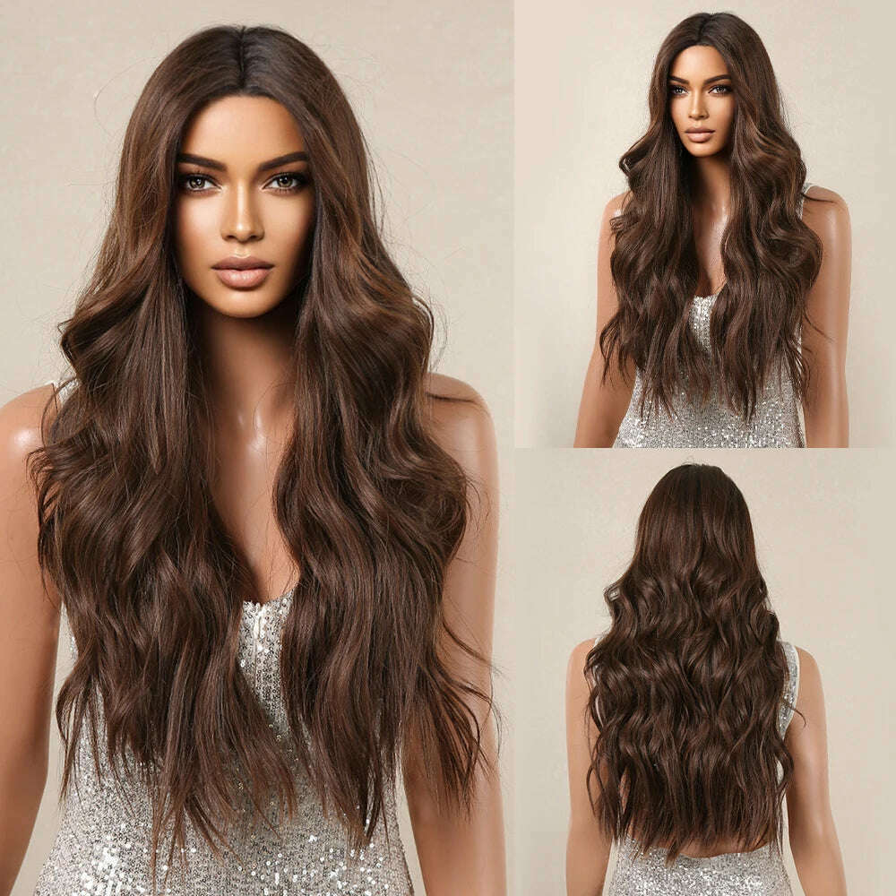 HAIRCUBE Long Straight Brown Mixed Blonde Highlight Synthetic Wigs Natural Hairline Lace Front Wigs for Women Daily Cosplay Hair - KIMLUD