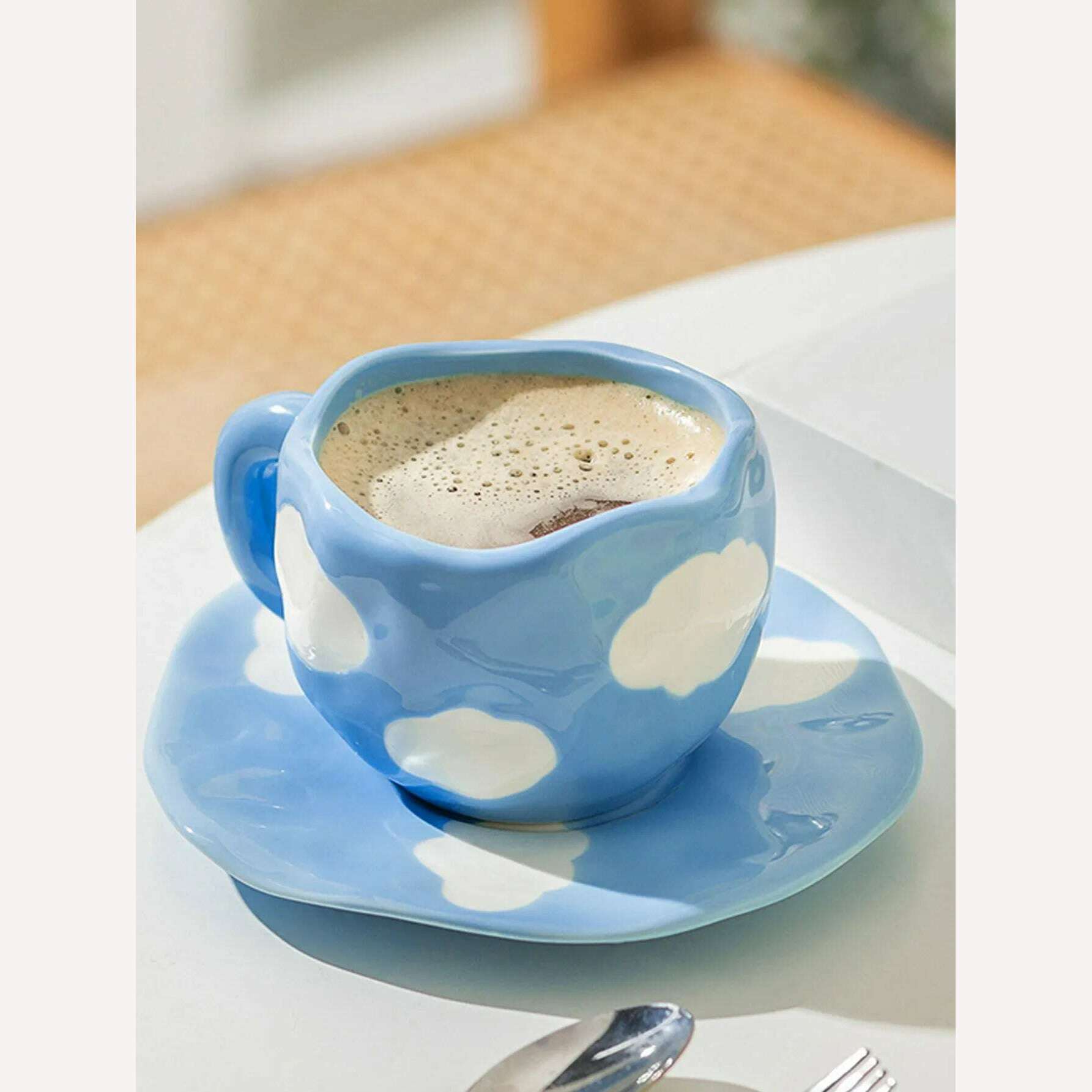 Hand-painted Flower Ceramic Coffee Cup Home Office Mug With Plate Spoon Breakfast Milk Juice Tea Handle Cup Gift Drinkware Set - KIMLUD