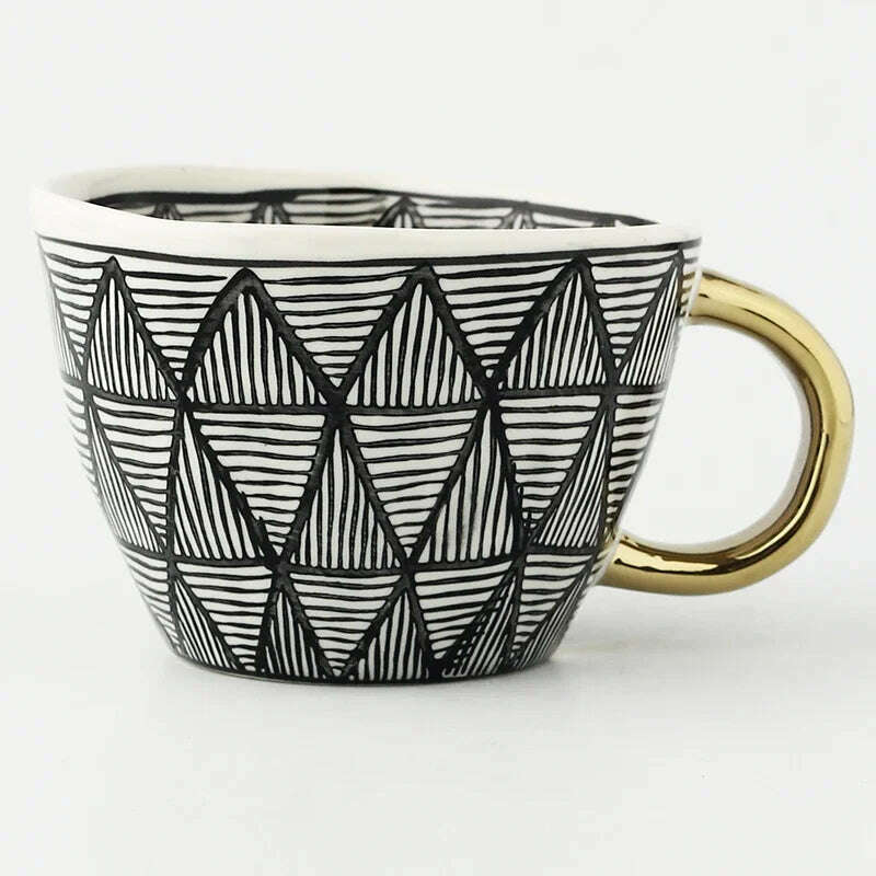 KIMLUD, Hand Painted Geometric Ceramic Mugs With Gold Handle Handmade Irregular Cups For Coffee Tea Milk Oatmeal Creative Birthday Gifts, JJ71-1-330ml / 330ml, KIMLUD APPAREL - Womens Clothes