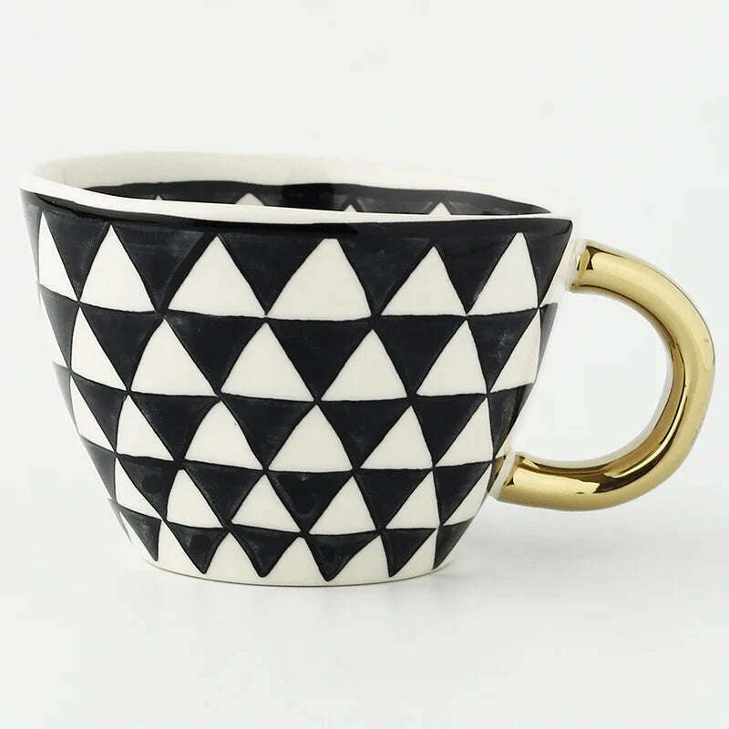 KIMLUD, Hand Painted Geometric Ceramic Mugs With Gold Handle Handmade Irregular Cups For Coffee Tea Milk Oatmeal Creative Birthday Gifts, JJ71-9-330ml / 330ml, KIMLUD APPAREL - Womens Clothes