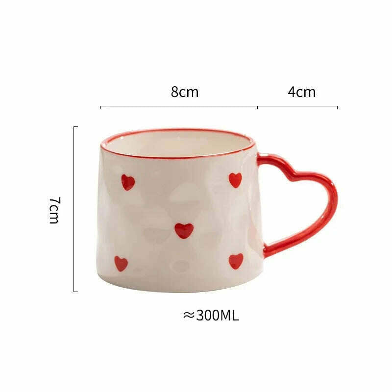 KIMLUD, Hand Painted Love Mug Creative Heart Handle Water Cup Ceramic Milk Cup Lovely Handmade Coffee Cup Breakfast Cup Gift, 01 / as picture, KIMLUD APPAREL - Womens Clothes