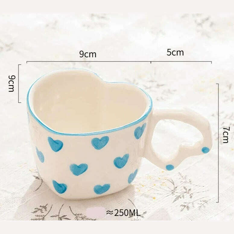 KIMLUD, Hand Painted Love Mug Creative Heart Handle Water Cup Ceramic Milk Cup Lovely Handmade Coffee Cup Breakfast Cup Gift, 05 / as picture, KIMLUD APPAREL - Womens Clothes