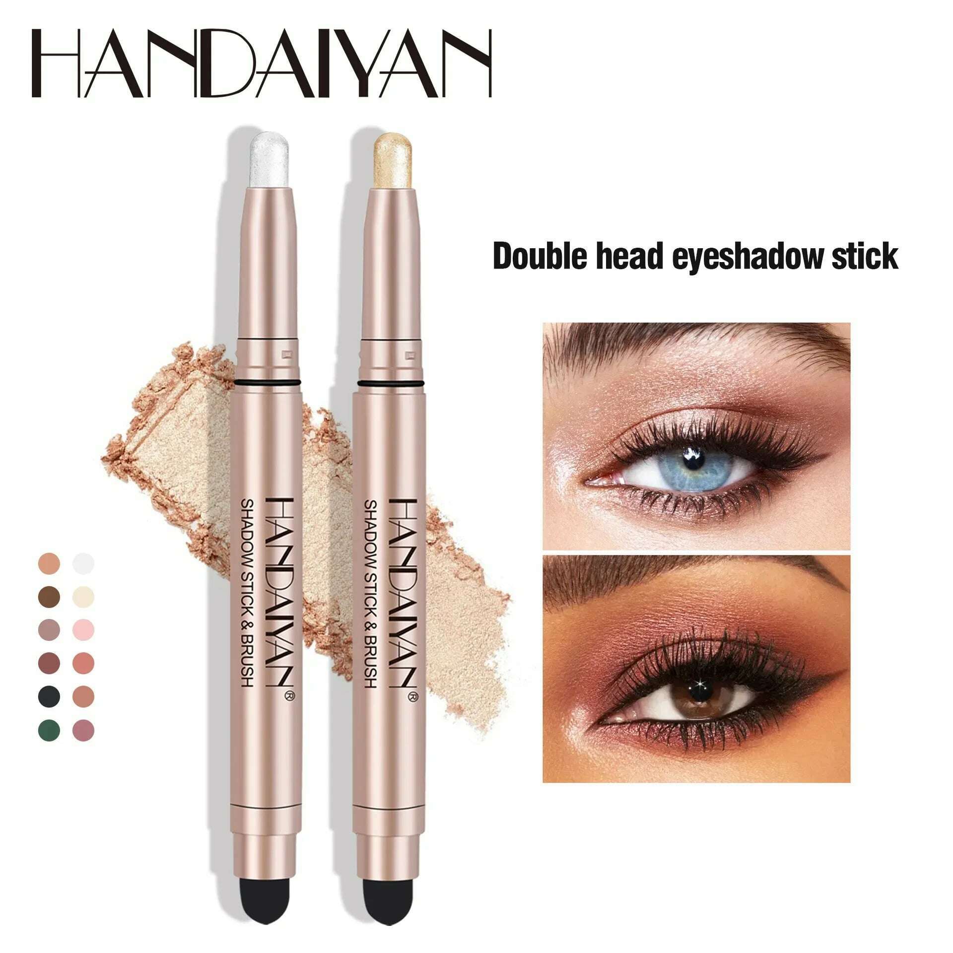 KIMLUD, HANDAIYAN 12 Color Double Head Eye Shadow Stick Glitter Shimmer Matte EyeShadow Waterproof Lasting New Popular High Gloss Makeup, KIMLUD Womens Clothes