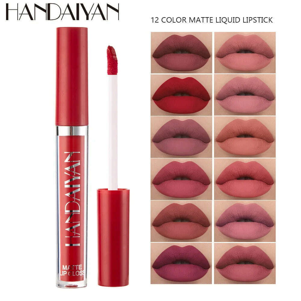 KIMLUD, Handaiyan 12 Colors Matt Lip Gloss Longlasting Red Nude Lipstick Liquid matte Waterproof Lipgloss Makeup, KIMLUD Womens Clothes